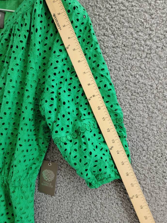 Vince Camuto Eyelet Tasseled-Drawstring Dress Women's 12 Green Pullover Style