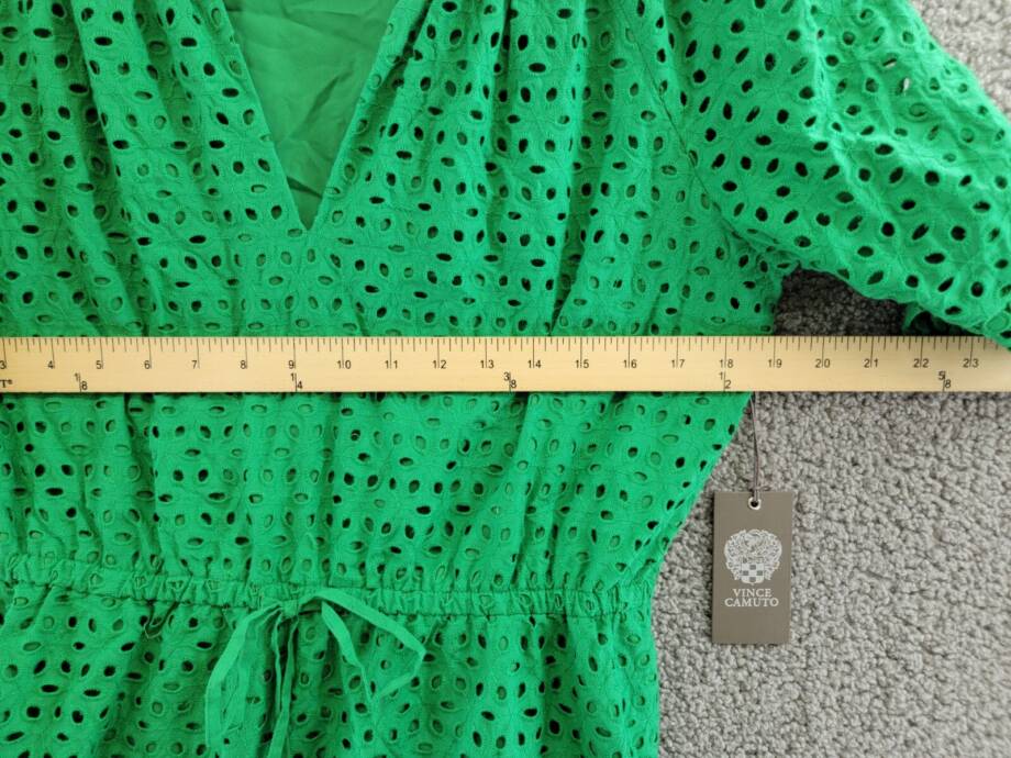 Vince Camuto Eyelet Tasseled-Drawstring Dress Women's 12 Green Pullover Style
