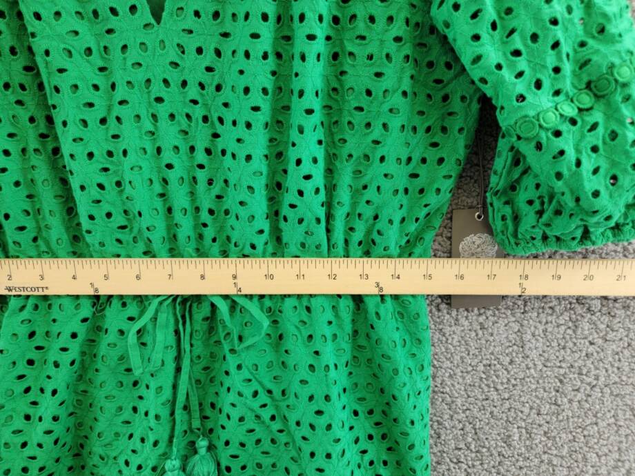 Vince Camuto Eyelet Tasseled-Drawstring Dress Women's 12 Green Pullover Style