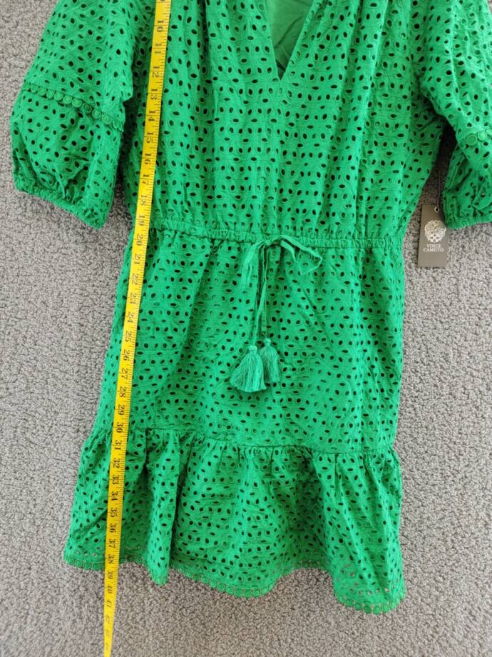 Vince Camuto Eyelet Tasseled-Drawstring Dress Women's 12 Green Pullover Style