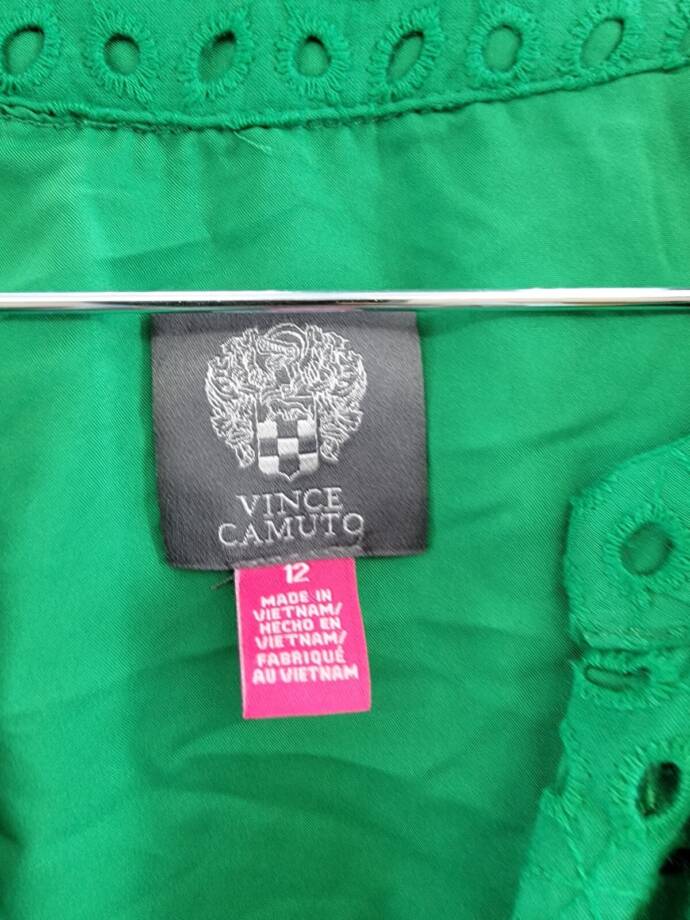 Vince Camuto Eyelet Tasseled-Drawstring Dress Women's 12 Green Pullover Style