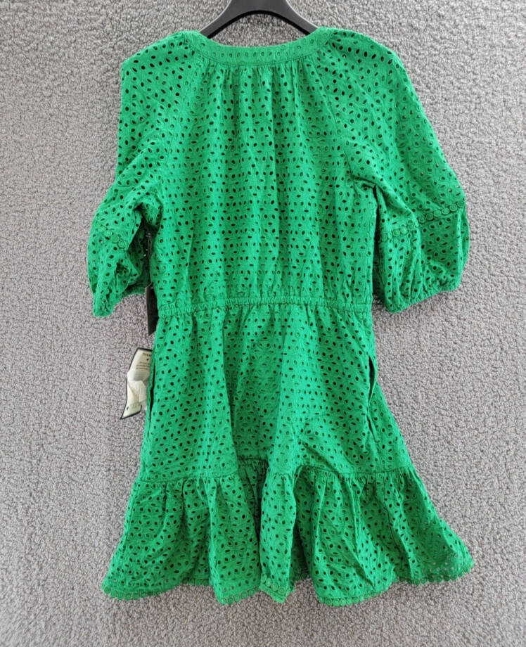 Vince Camuto Eyelet Tasseled-Drawstring Dress Women's 12 Green Pullover Style