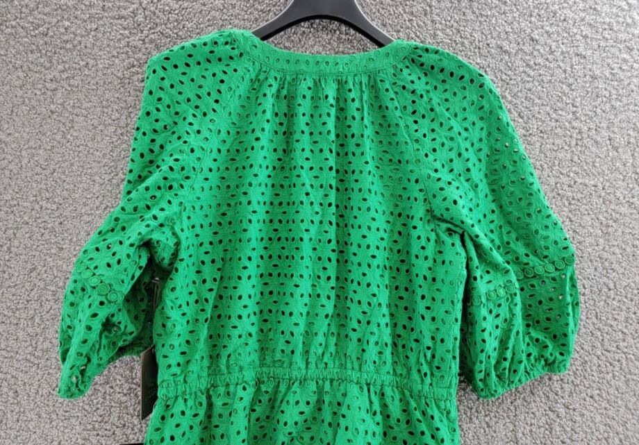 Vince Camuto Eyelet Tasseled-Drawstring Dress Women's 12 Green Pullover Style