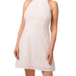 Liv Foster Sequin Halter Mini Dress Women's 8 Ivory Open Back Button Zip Closure