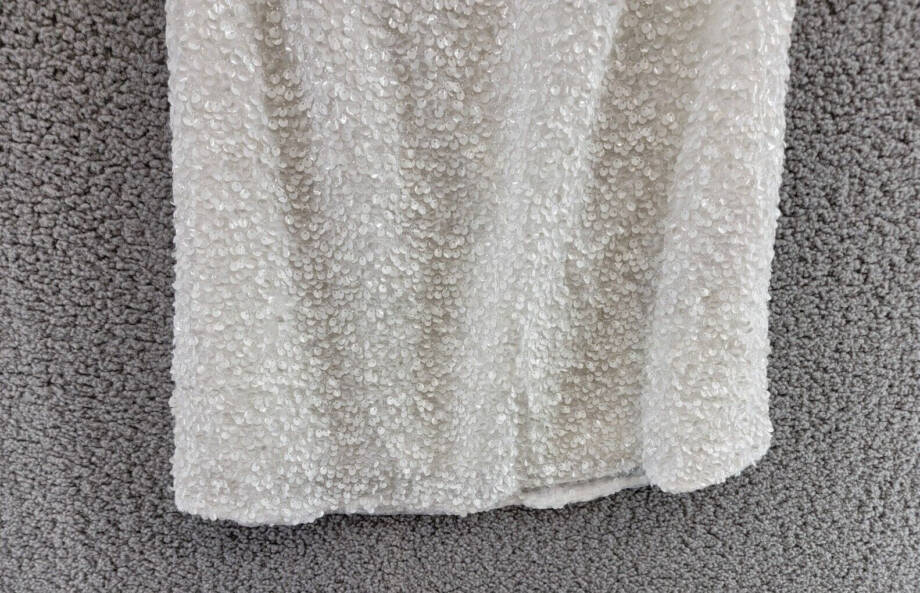 Liv Foster Sequin Halter Mini Dress Women's 8 Ivory Open Back Button Zip Closure