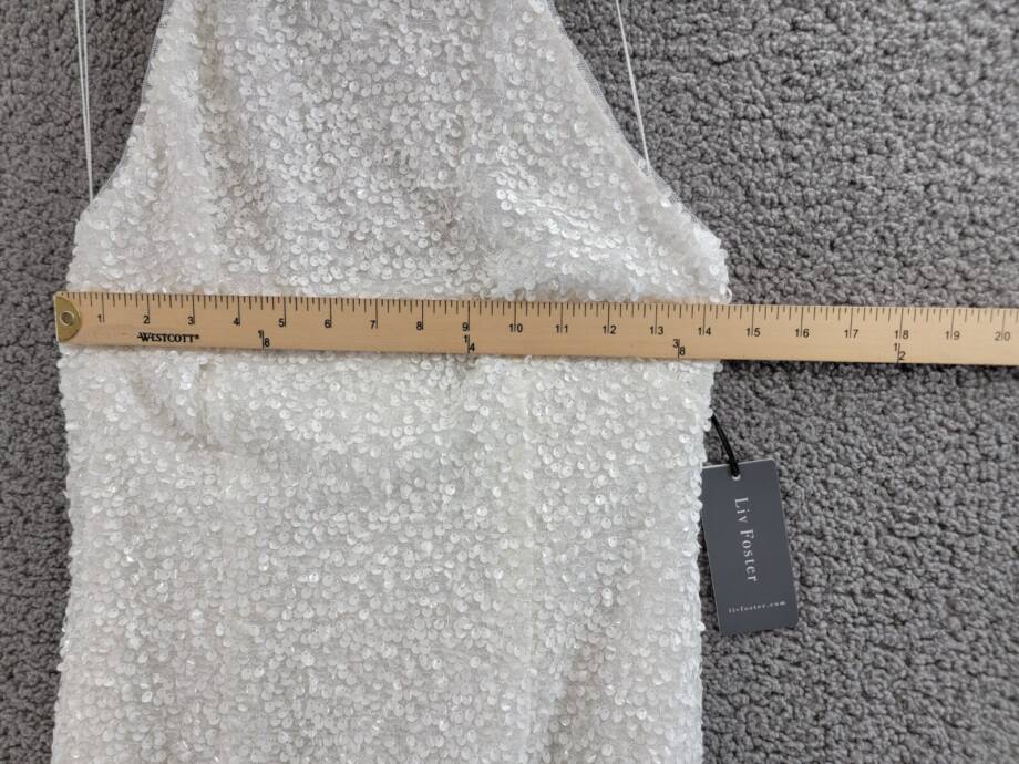 Liv Foster Sequin Halter Mini Dress Women's 8 Ivory Open Back Button Zip Closure