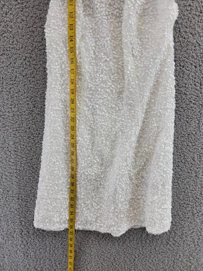 Liv Foster Sequin Halter Mini Dress Women's 8 Ivory Open Back Button Zip Closure