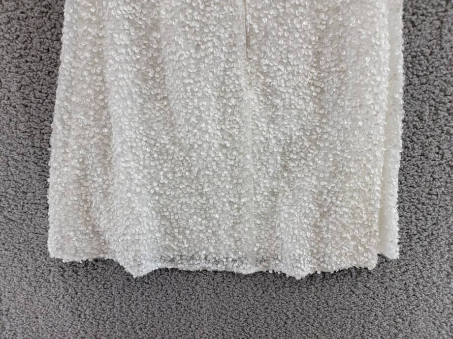 Liv Foster Sequin Halter Mini Dress Women's 8 Ivory Open Back Button Zip Closure
