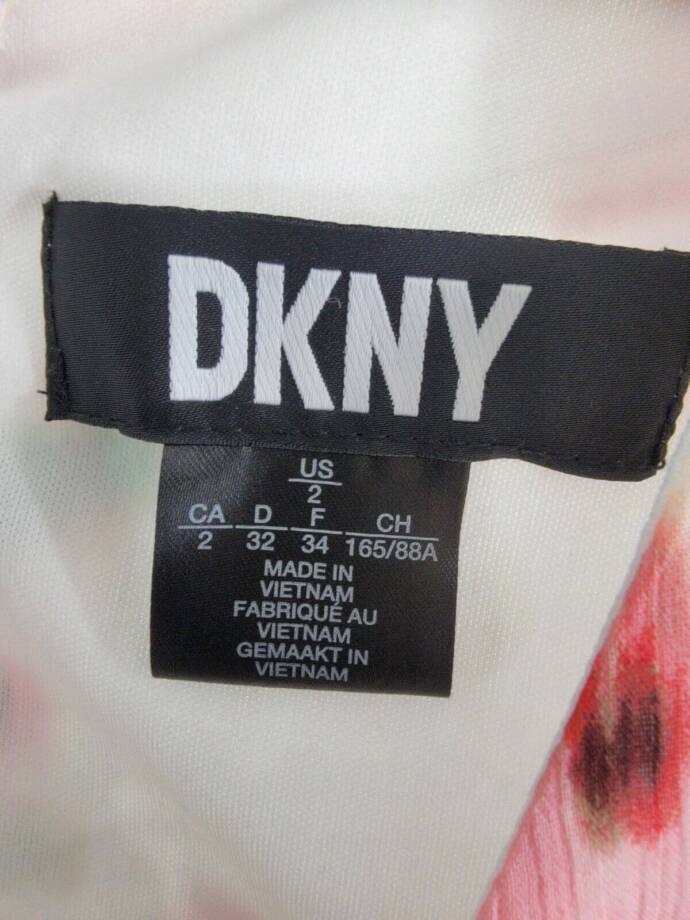 DKNY Printed Flutter-Sleeve Tie-Waist Dress Women's 2 Multicolor Back Zip S/S