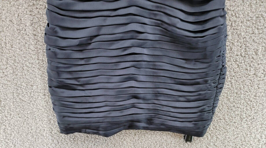 Ramy Brook Anika Pleated Bodycon Dress Women's 6 Navy V-Neck Back Zip Closure