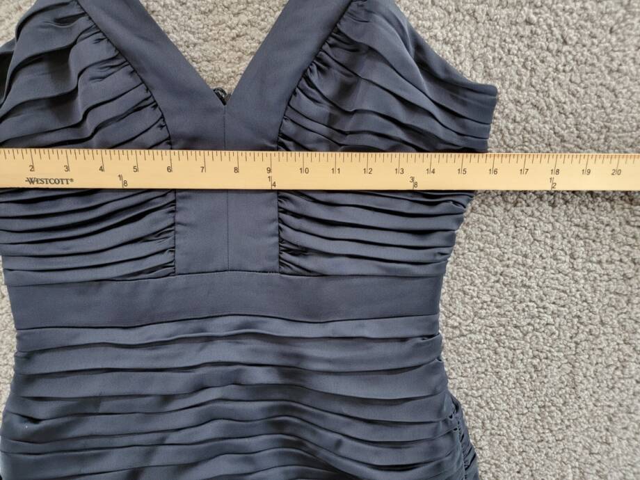 Ramy Brook Anika Pleated Bodycon Dress Women's 6 Navy V-Neck Back Zip Closure