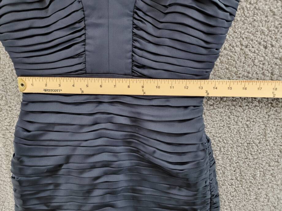 Ramy Brook Anika Pleated Bodycon Dress Women's 6 Navy V-Neck Back Zip Closure