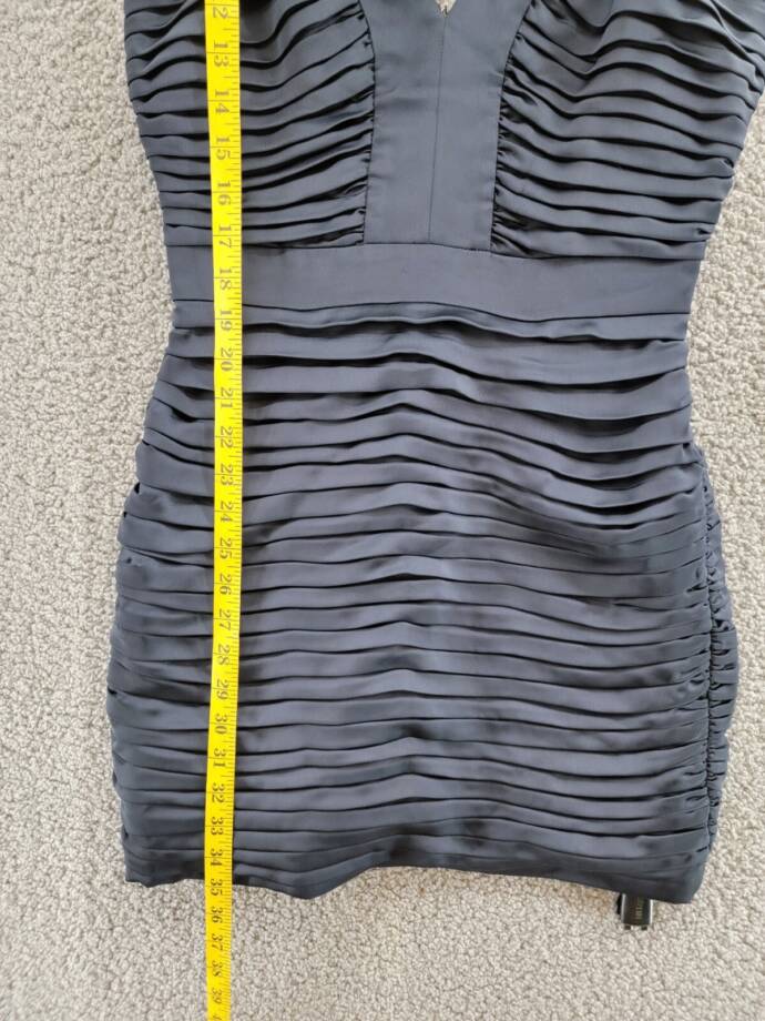 Ramy Brook Anika Pleated Bodycon Dress Women's 6 Navy V-Neck Back Zip Closure