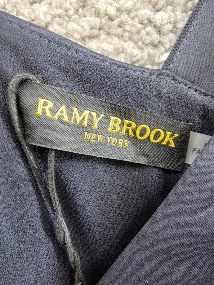 Ramy Brook Anika Pleated Bodycon Dress Women's 6 Navy V-Neck Back Zip Closure