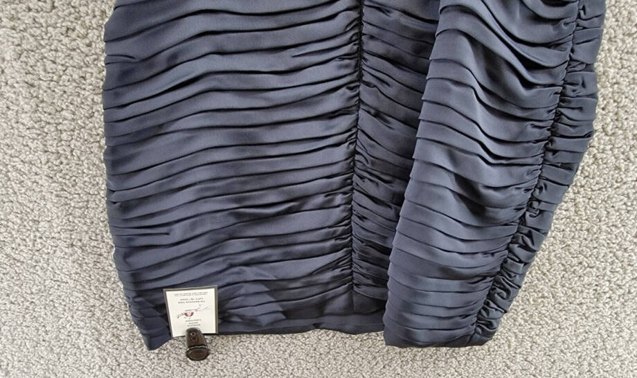Ramy Brook Anika Pleated Bodycon Dress Women's 6 Navy V-Neck Back Zip Closure