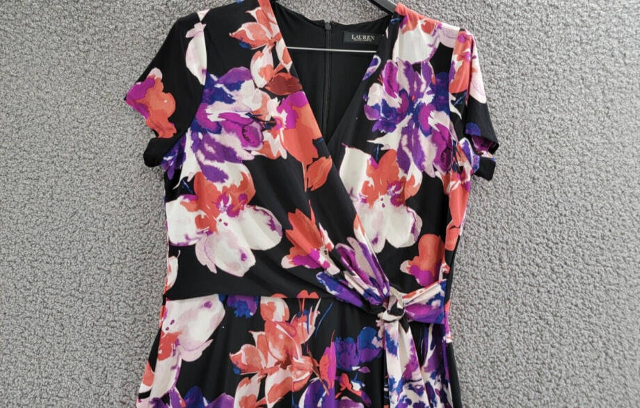 Lauren Ralph Lauren Floral Stretch Jersey Surplice Dress Women's 12 Multi Zip Up
