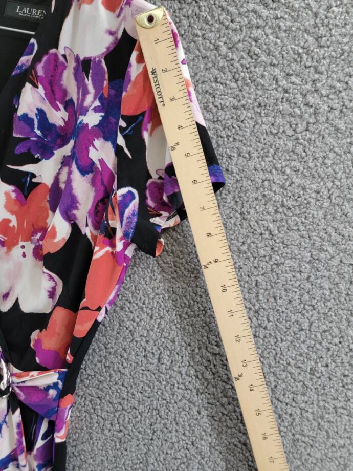 Lauren Ralph Lauren Floral Stretch Jersey Surplice Dress Women's 12 Multi Zip Up