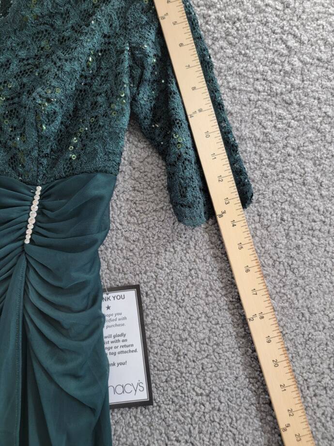 B&A by Betsy & Adam Lace V-Neck Evening Dress Women's 12 Pine Back Zip Closure