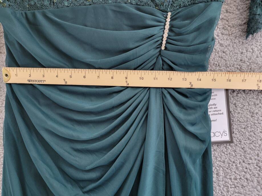 B&A by Betsy & Adam Lace V-Neck Evening Dress Women's 12 Pine Back Zip Closure