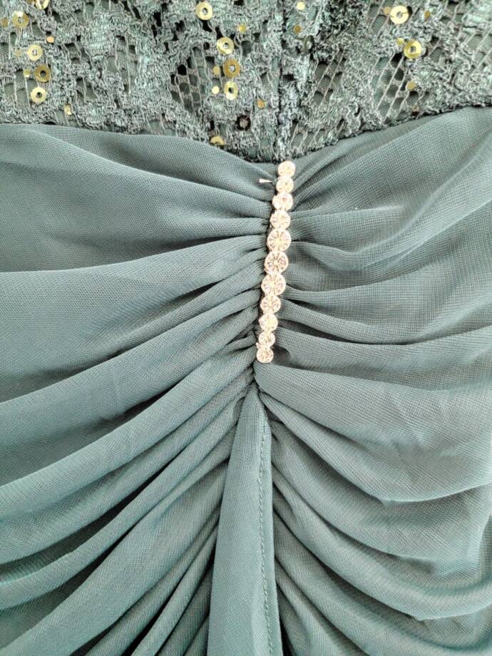 B&A by Betsy & Adam Lace V-Neck Evening Dress Women's 12 Pine Back Zip Closure