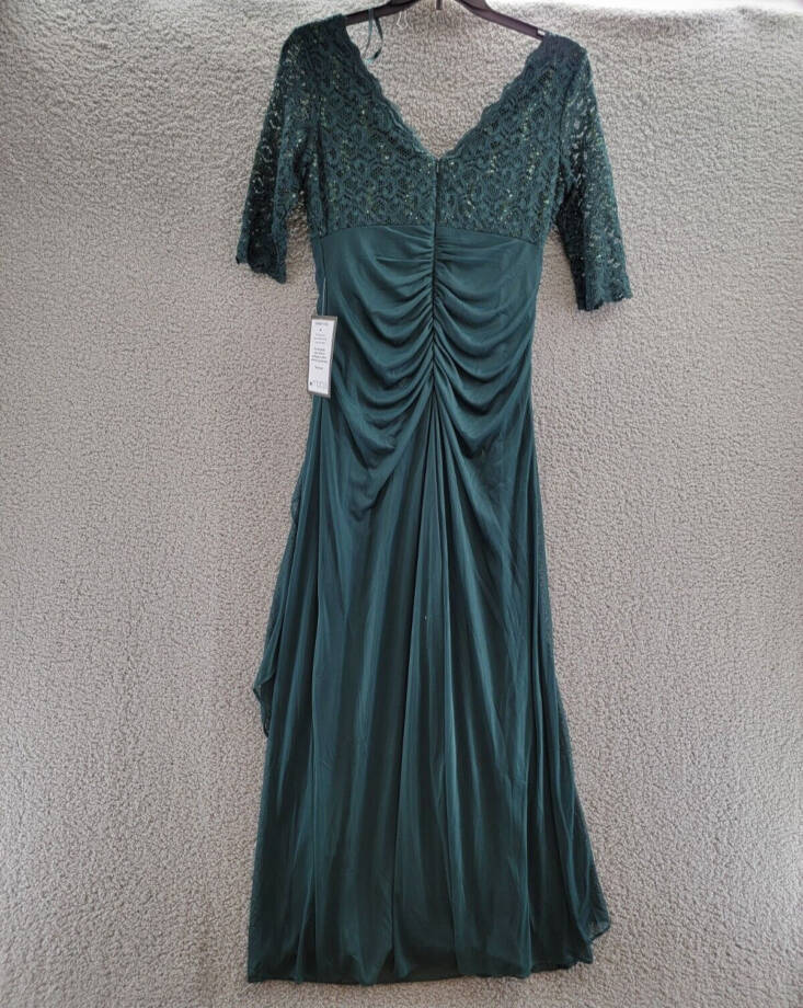 B&A by Betsy & Adam Lace V-Neck Evening Dress Women's 12 Pine Back Zip Closure