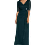 B&A by Betsy & Adam Lace V-Neck Evening Dress Women's 6 Pine Back Zip Closure