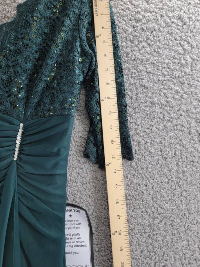 B&A by Betsy & Adam Lace V-Neck Evening Dress Women's 6 Pine Back Zip Closure