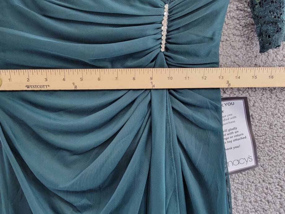 B&A by Betsy & Adam Lace V-Neck Evening Dress Women's 6 Pine Back Zip Closure