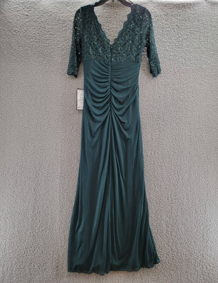 B&A by Betsy & Adam Lace V-Neck Evening Dress Women's 6 Pine Back Zip Closure