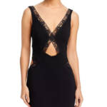 Bardot Marzanna Lace Trim Mini Dress Women's S Black Deep V-Neck Button Zip Back