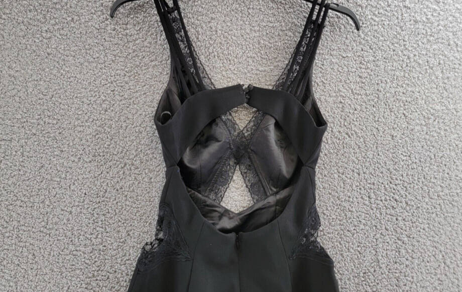 Bardot Marzanna Lace Trim Mini Dress Women's S Black Deep V-Neck Button Zip Back