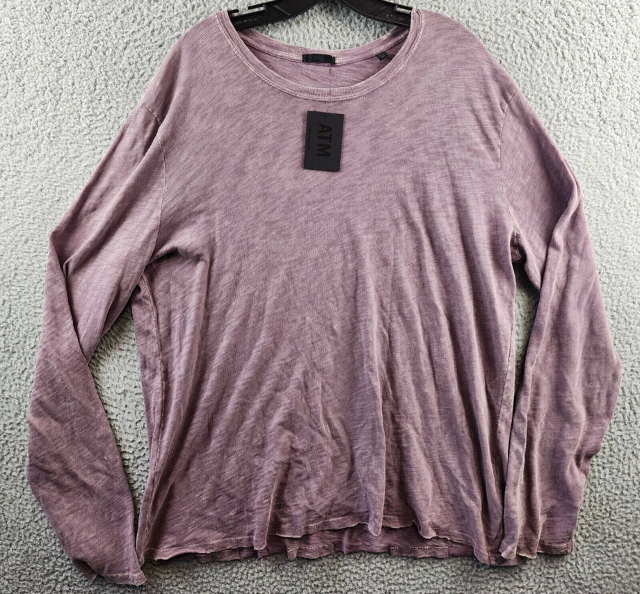 ATM Raw Edge Long Sleeve Tee Men's XL Prune Solid Round Neck Pullover