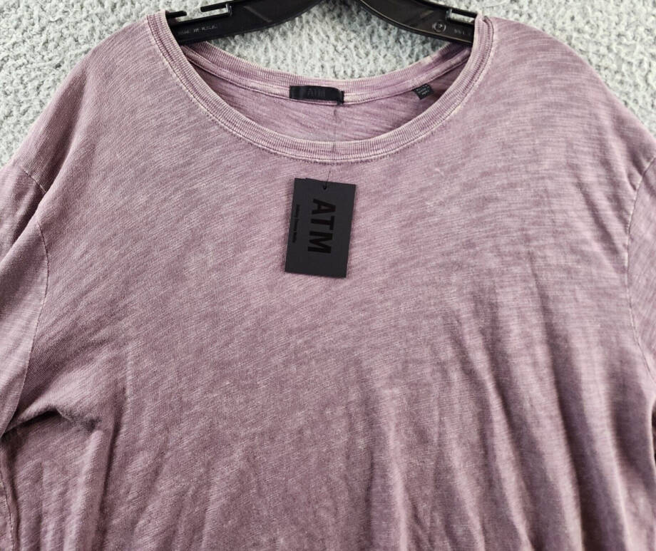 ATM Raw Edge Long Sleeve Tee Men's XL Prune Solid Round Neck Pullover