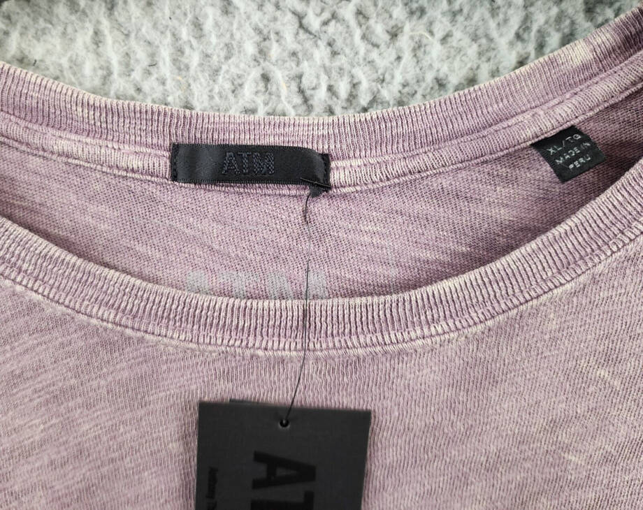 ATM Raw Edge Long Sleeve Tee Men's XL Prune Solid Round Neck Pullover
