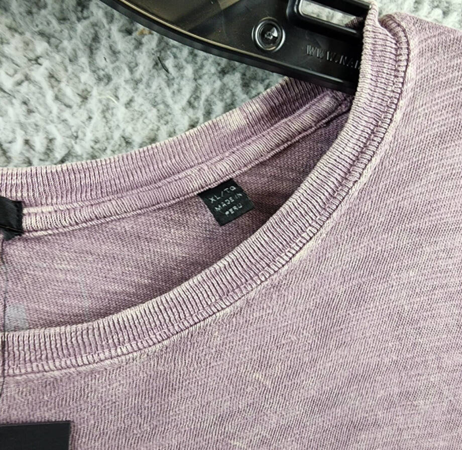ATM Raw Edge Long Sleeve Tee Men's XL Prune Solid Round Neck Pullover