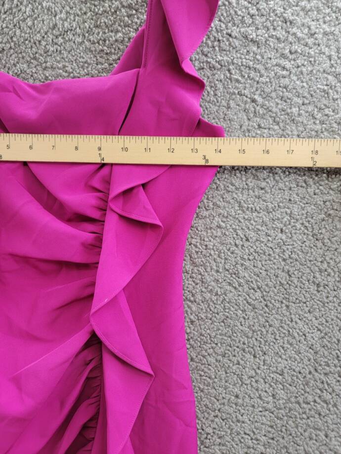 Guess Ruffled Bodycon Dress Women's 4 Fuchsia Straight Neck Sleeveless Back Zip