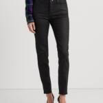 Lauren Ralph Lauren Coated High-Rise Skinny Ankle Jeans Women's 12 Black Zip Fly