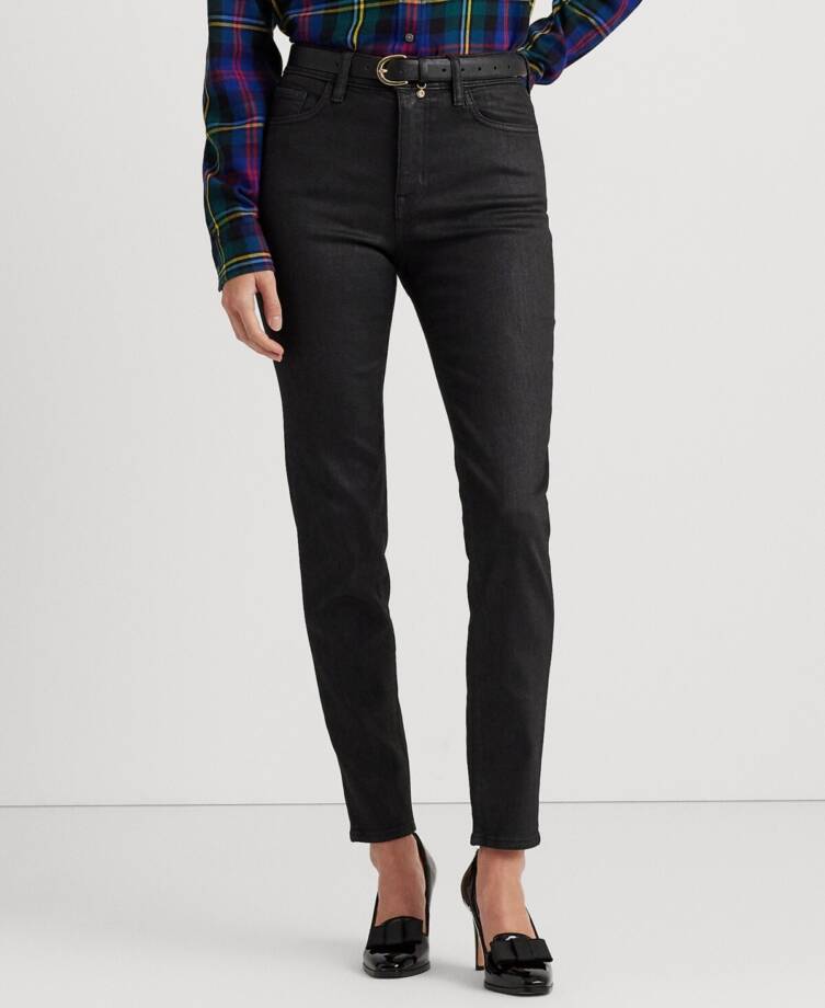 Lauren Ralph Lauren Coated High-Rise Skinny Ankle Jeans Women's 12 Black Zip Fly