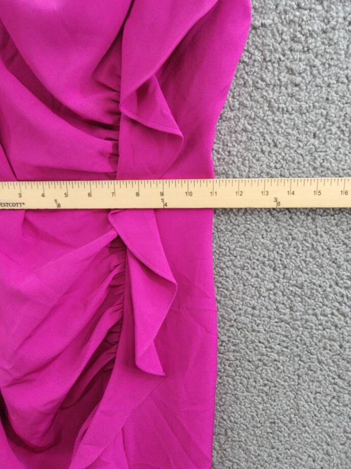 Guess Ruffled Bodycon Dress Women's 4 Fuchsia Straight Neck Sleeveless Back Zip