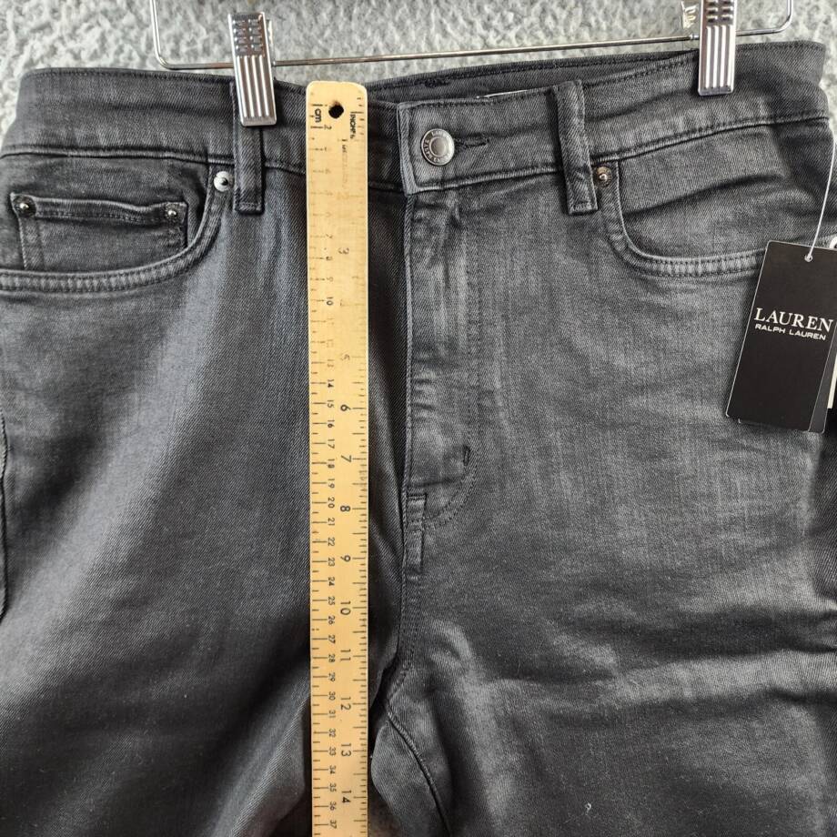 Lauren Ralph Lauren Coated High-Rise Skinny Ankle Jeans Women's 12 Black Zip Fly