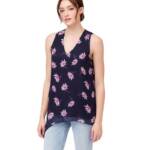 Karen Kane Sleeveless Asymmetric Hem Top Women's XL Navy Multi Pullover Style