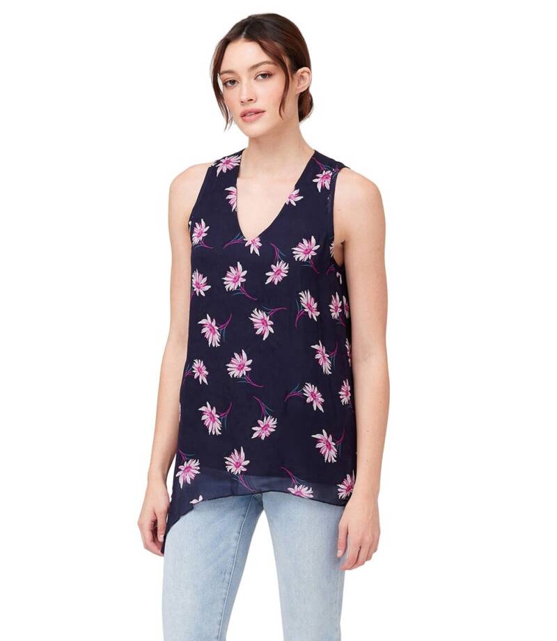 Karen Kane Sleeveless Asymmetric Hem Top Women's XL Navy Multi Pullover Style