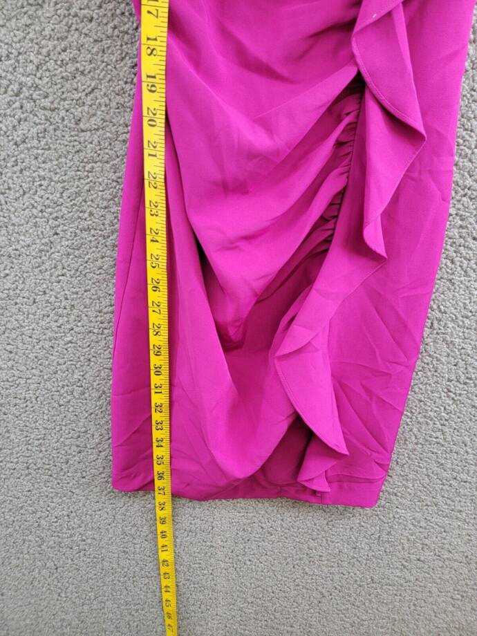 Guess Ruffled Bodycon Dress Women's 4 Fuchsia Straight Neck Sleeveless Back Zip
