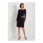 Lauren Ralph Lauren Buckle-Trim Stretch Jersey Dress Women's 10 Navy Long Sleeve