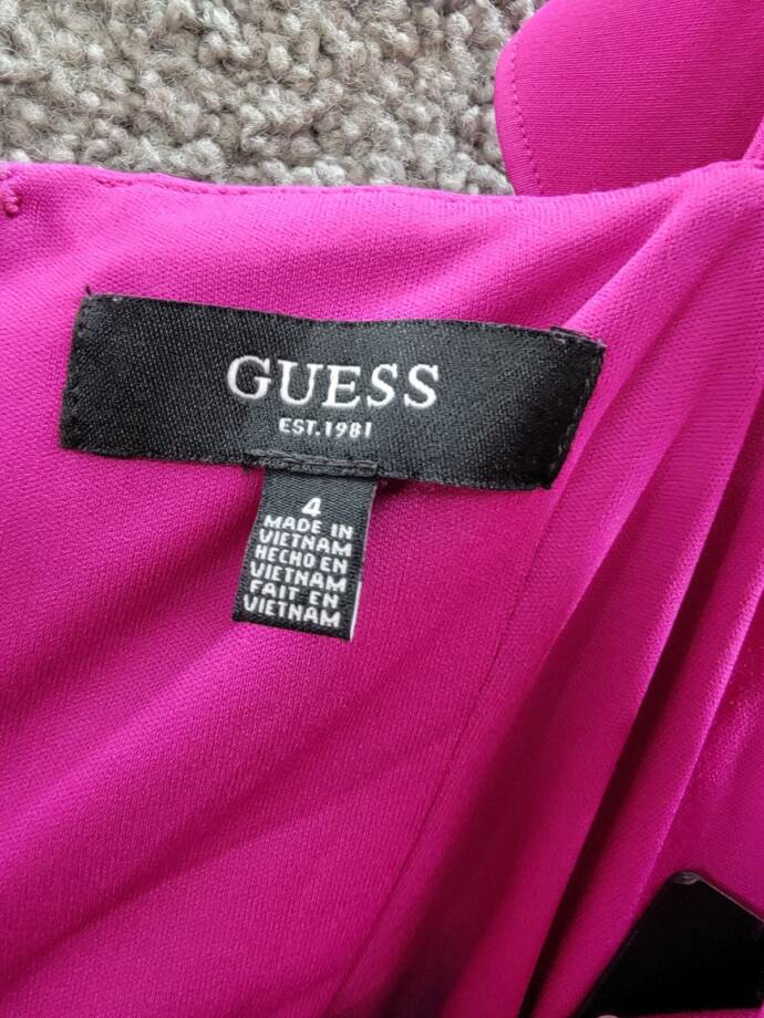Guess Ruffled Bodycon Dress Women's 4 Fuchsia Straight Neck Sleeveless Back Zip