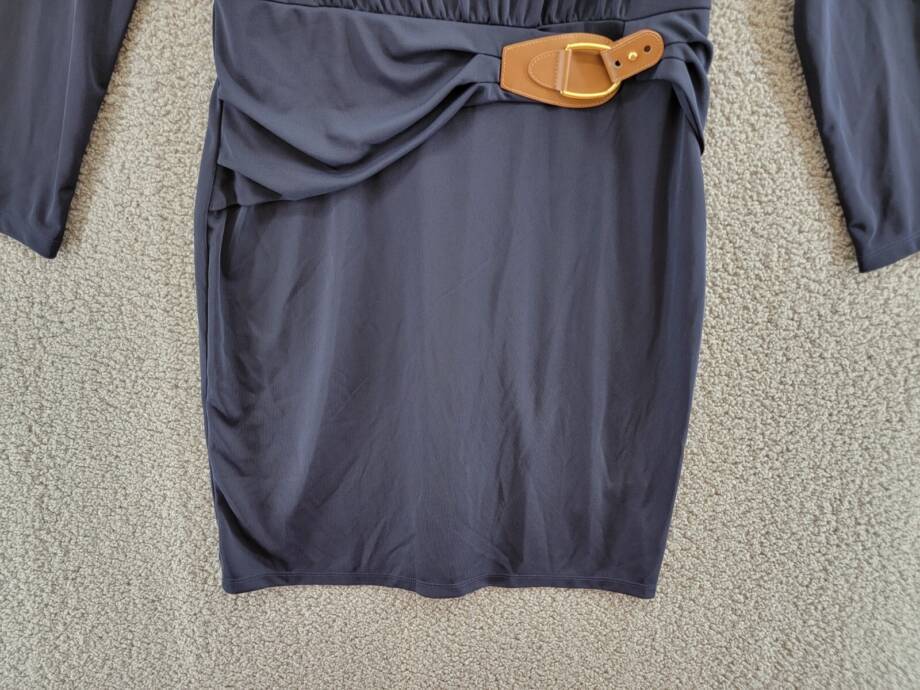 Lauren Ralph Lauren Buckle-Trim Stretch Jersey Dress Women's 10 Navy Long Sleeve