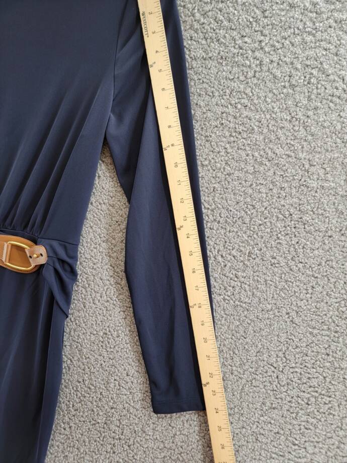 Lauren Ralph Lauren Buckle-Trim Stretch Jersey Dress Women's 10 Navy Long Sleeve