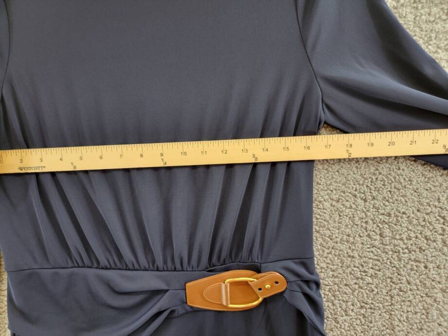 Lauren Ralph Lauren Buckle-Trim Stretch Jersey Dress Women's 10 Navy Long Sleeve