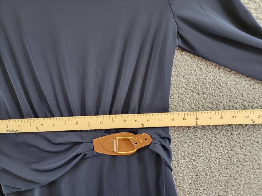 Lauren Ralph Lauren Buckle-Trim Stretch Jersey Dress Women's 10 Navy Long Sleeve