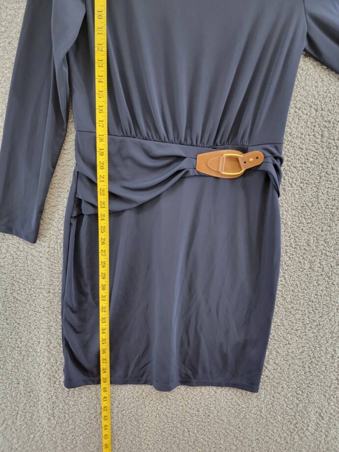Lauren Ralph Lauren Buckle-Trim Stretch Jersey Dress Women's 10 Navy Long Sleeve